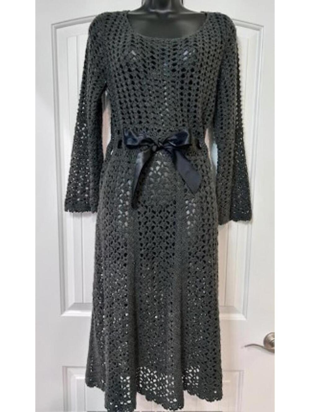 🖤 R & K Originals Charcoal Crochet Drama Dress M*Dark Academia/Romantic Goth - Picture 2 of 7